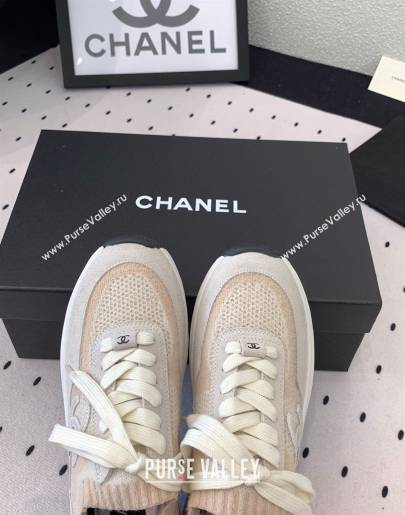 Chanel Knit Suede Sneakers G38750 Light Grey 2025 0305 (KL-250305045)