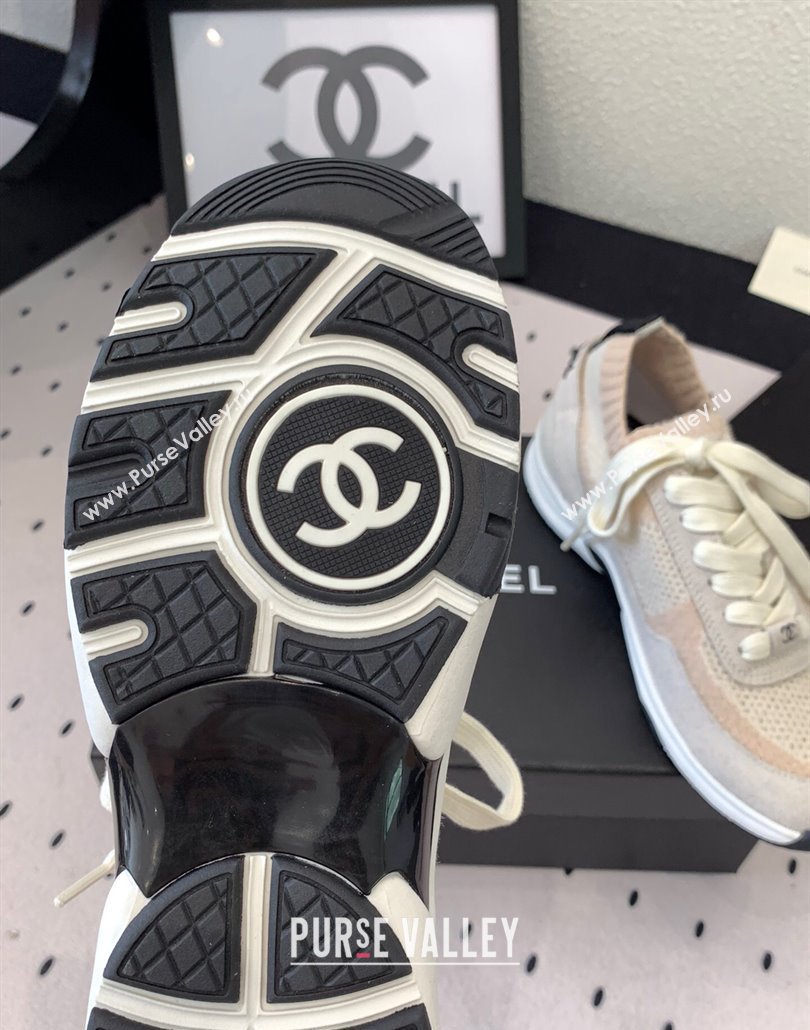 Chanel Knit Suede Sneakers G38750 Light Grey 2025 0305 (KL-250305045)
