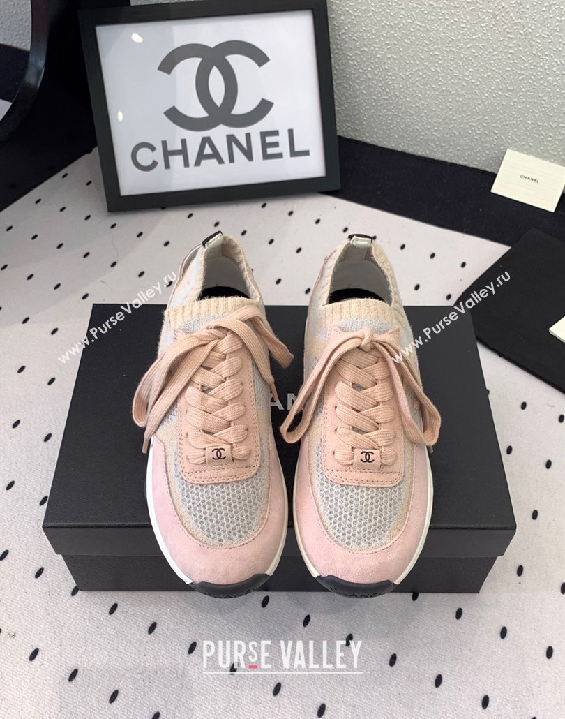 Chanel Knit Suede Sneakers G38750 Light Pink 2025 0305 (KL-250305046)