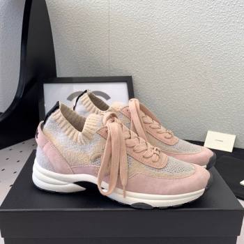 Chanel Knit Suede Sneakers G38750 Light Pink 2025 0305 (KL-250305046)