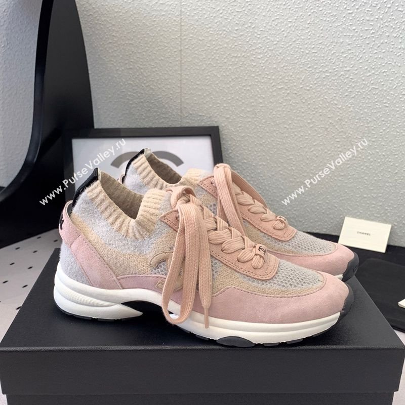 Chanel Knit Suede Sneakers G38750 Light Pink 2025 0305 (KL-250305046)