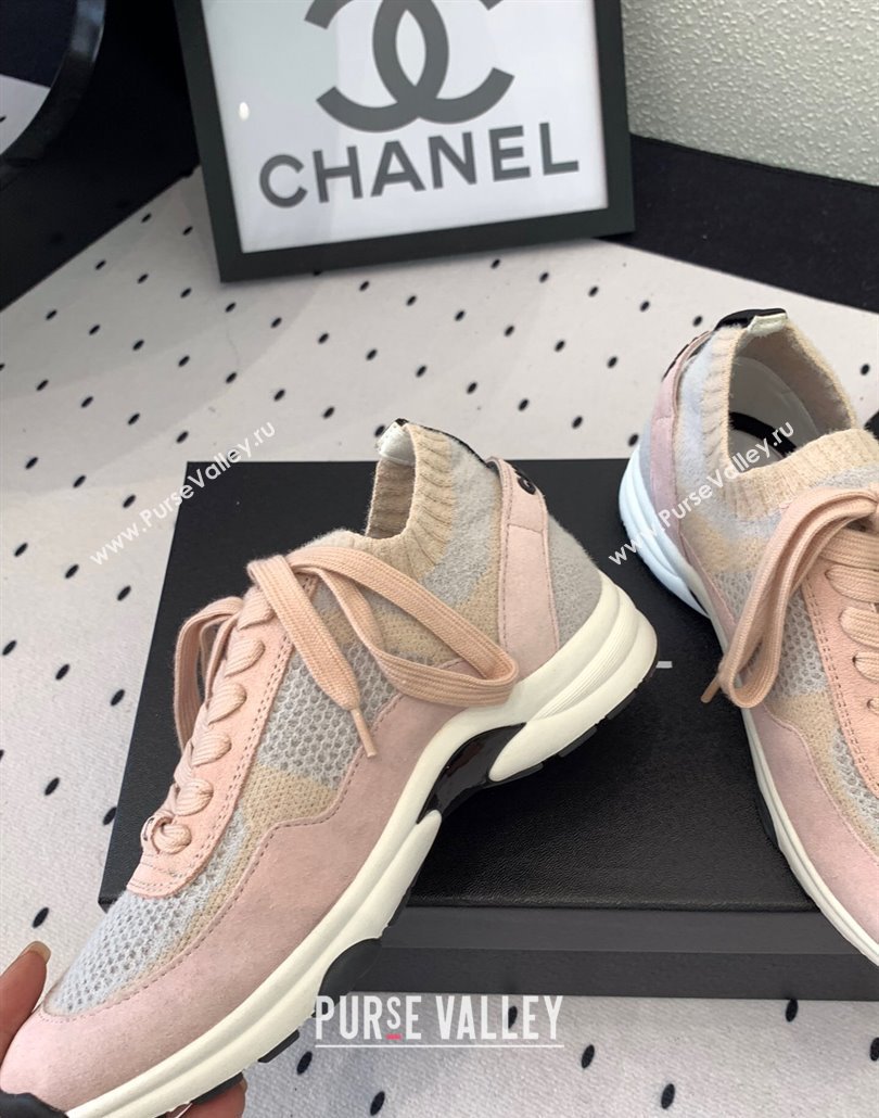 Chanel Knit Suede Sneakers G38750 Light Pink 2025 0305 (KL-250305046)