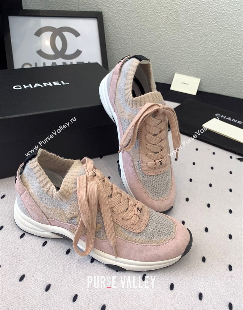 Chanel Knit Suede Sneakers G38750 Light Pink 2025 0305 (KL-250305046)