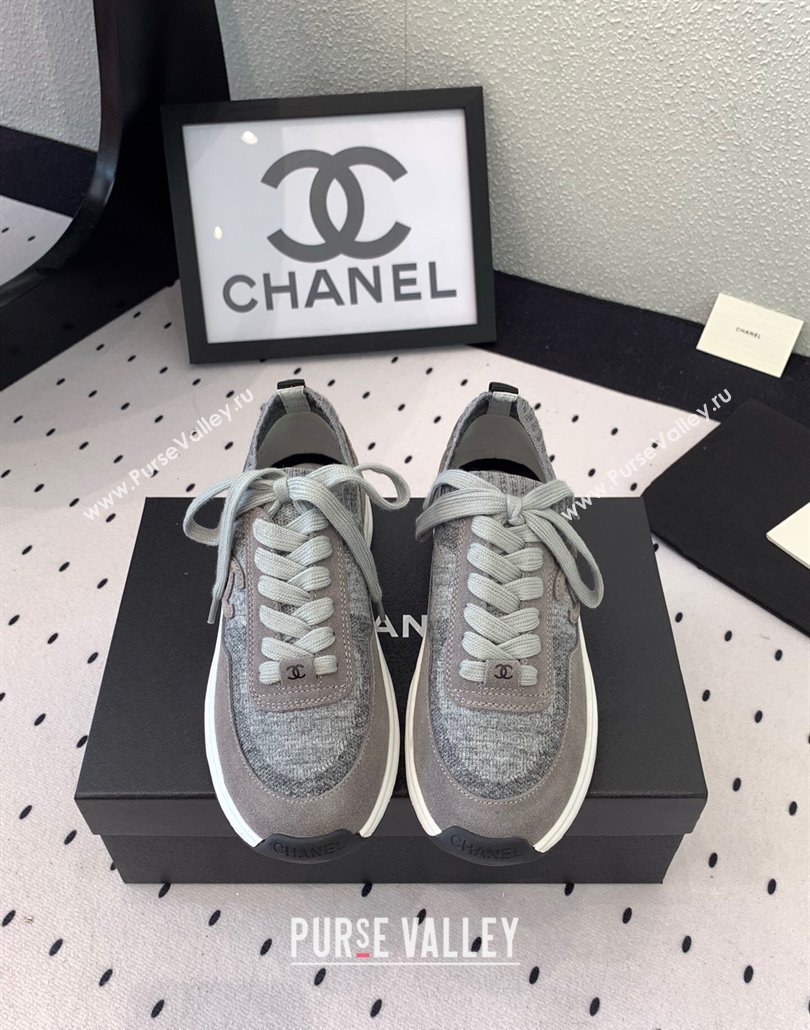 Chanel Knit Suede Sneakers G38750 Dark Grey 2025 0305 (KL-250305047)