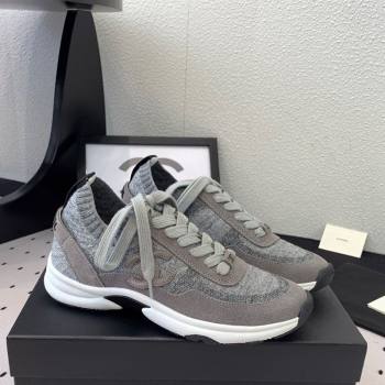 Chanel Knit Suede Sneakers G38750 Dark Grey 2025 0305 (KL-250305047)