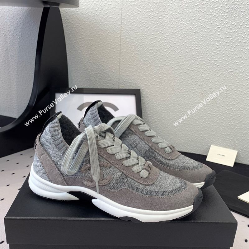 Chanel Knit Suede Sneakers G38750 Dark Grey 2025 0305 (KL-250305047)