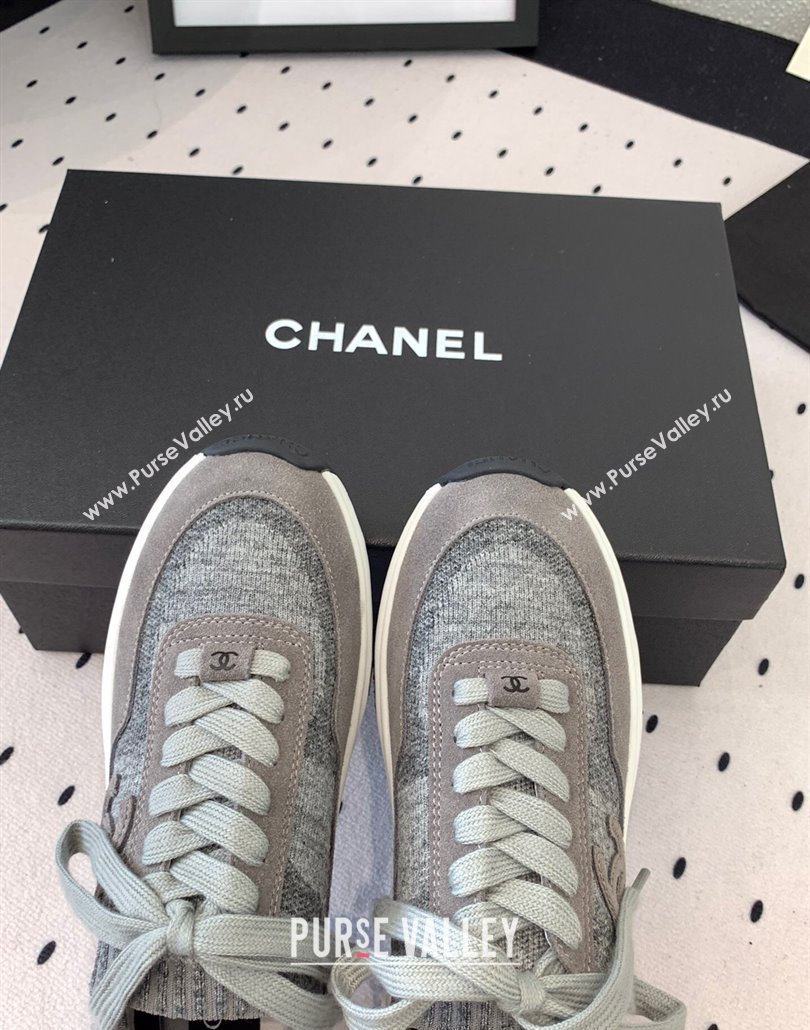 Chanel Knit Suede Sneakers G38750 Dark Grey 2025 0305 (KL-250305047)