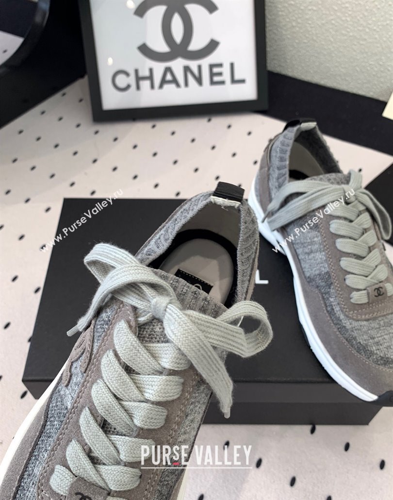 Chanel Knit Suede Sneakers G38750 Dark Grey 2025 0305 (KL-250305047)