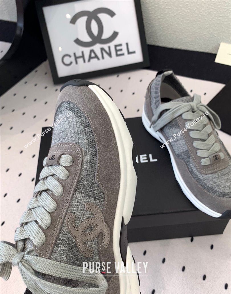 Chanel Knit Suede Sneakers G38750 Dark Grey 2025 0305 (KL-250305047)