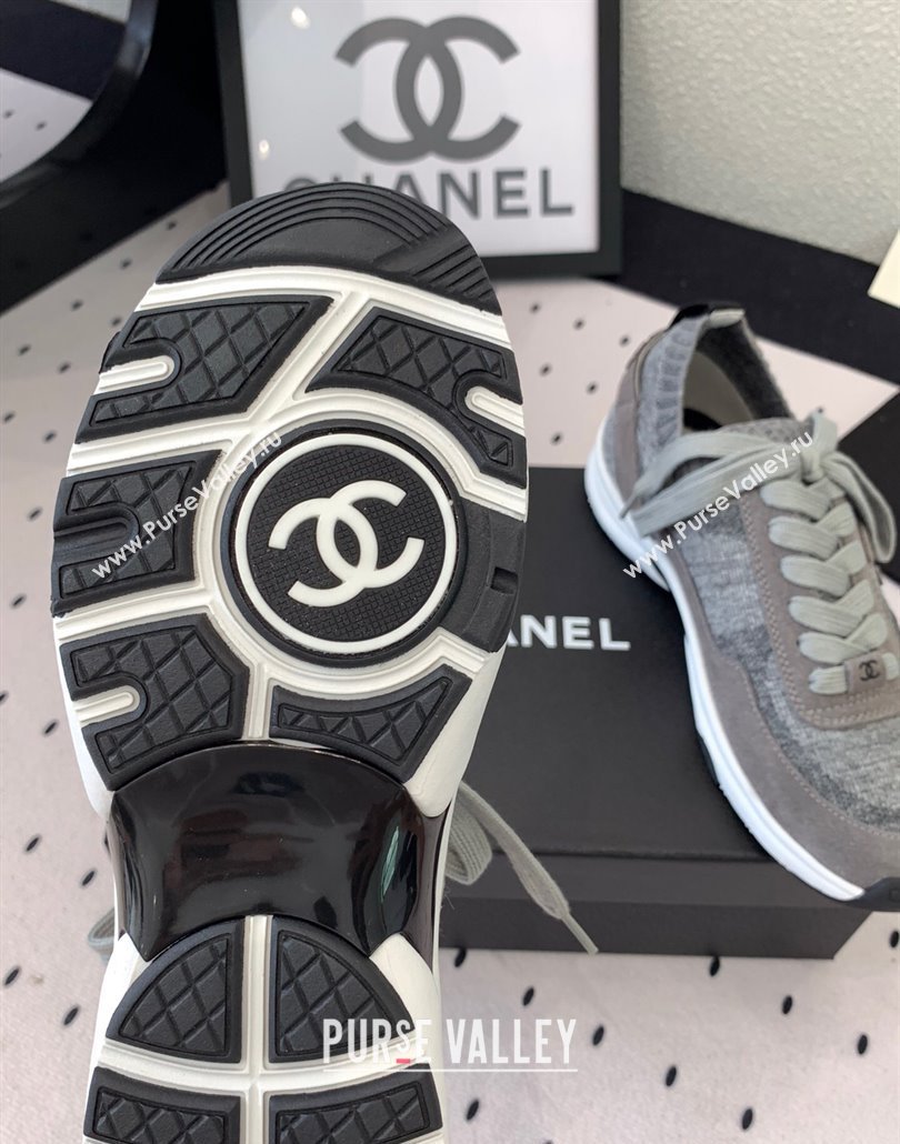 Chanel Knit Suede Sneakers G38750 Dark Grey 2025 0305 (KL-250305047)