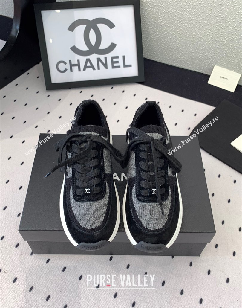 Chanel Knit Suede Sneakers G38750 Grey/Black 2025 0305 (KL-250305048)