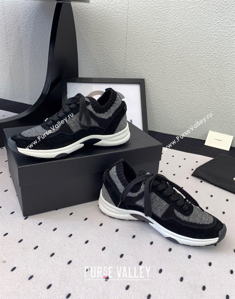 Chanel Knit Suede Sneakers G38750 Grey/Black 2025 0305 (KL-250305048)