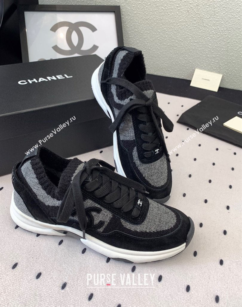 Chanel Knit Suede Sneakers G38750 Grey/Black 2025 0305 (KL-250305048)