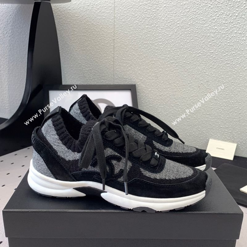 Chanel Knit Suede Sneakers G38750 Grey/Black 2025 0305 (KL-250305048)