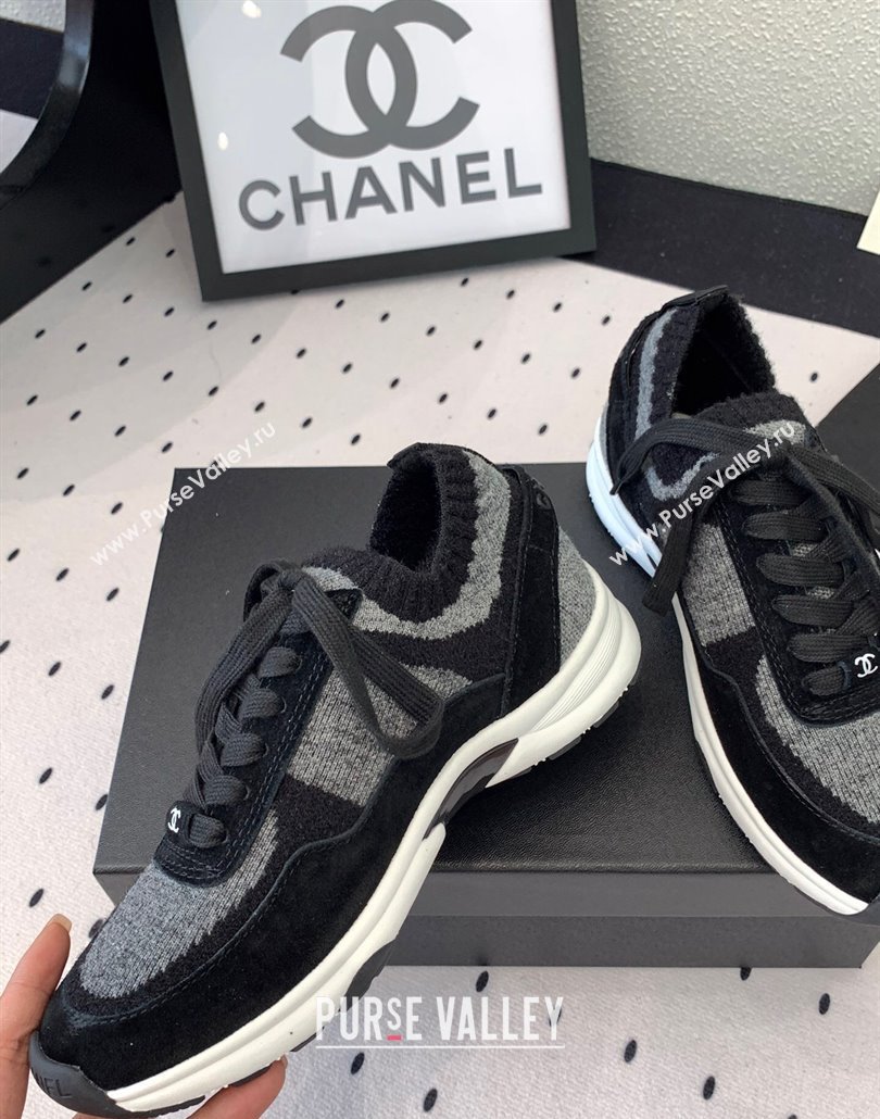 Chanel Knit Suede Sneakers G38750 Grey/Black 2025 0305 (KL-250305048)