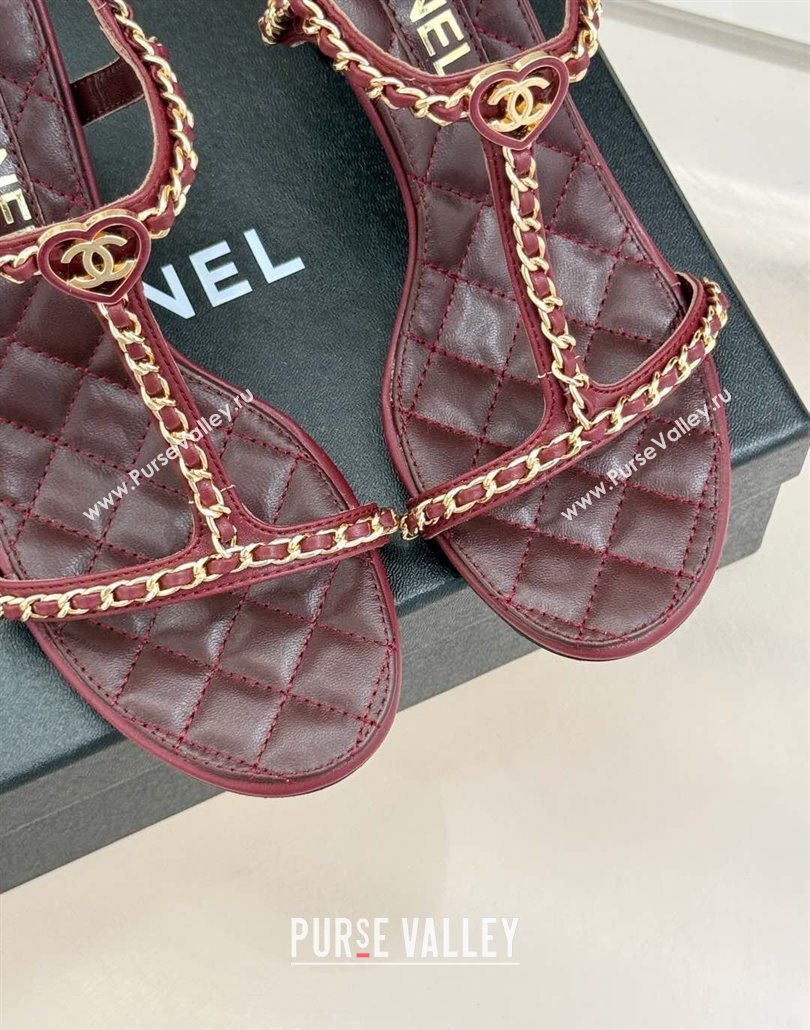 Chanel Lambskin Heel Sandals 8.5cm with Chain and Heart G46109 Dark Burgundy 2025 (KL-250304036)