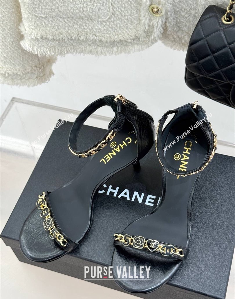 Chanel Calfskin Heel Sandals 7.5cm with Logo Charm Black 2025 CH030502 (MD-250305010)