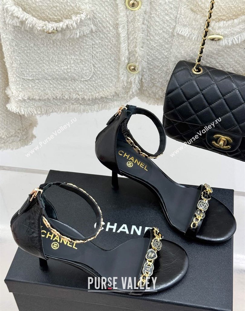 Chanel Calfskin Heel Sandals 7.5cm with Logo Charm Black 2025 CH030502 (MD-250305010)
