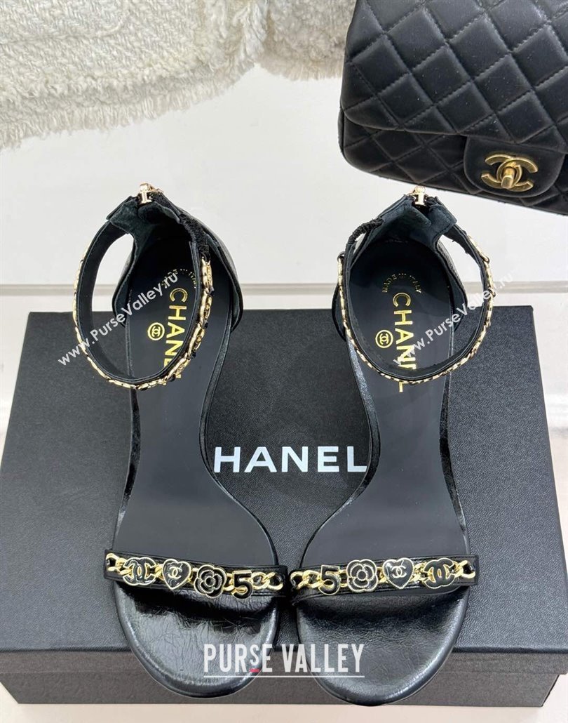 Chanel Calfskin Heel Sandals 7.5cm with Logo Charm Black 2025 CH030502 (MD-250305010)