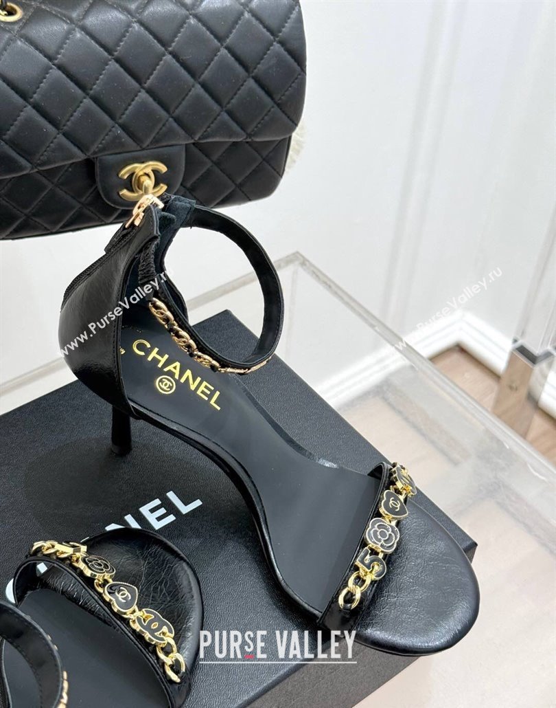 Chanel Calfskin Heel Sandals 7.5cm with Logo Charm Black 2025 CH030502 (MD-250305010)