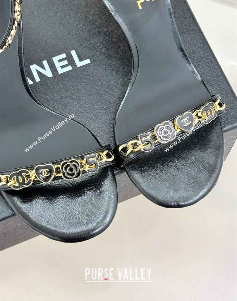 Chanel Calfskin Heel Sandals 7.5cm with Logo Charm Black 2025 CH030502 (MD-250305010)