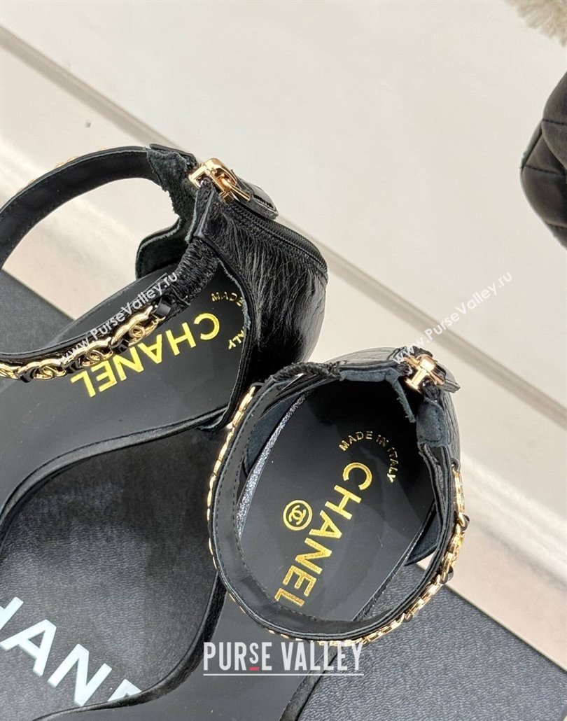 Chanel Calfskin Heel Sandals 7.5cm with Logo Charm Black 2025 CH030502 (MD-250305010)