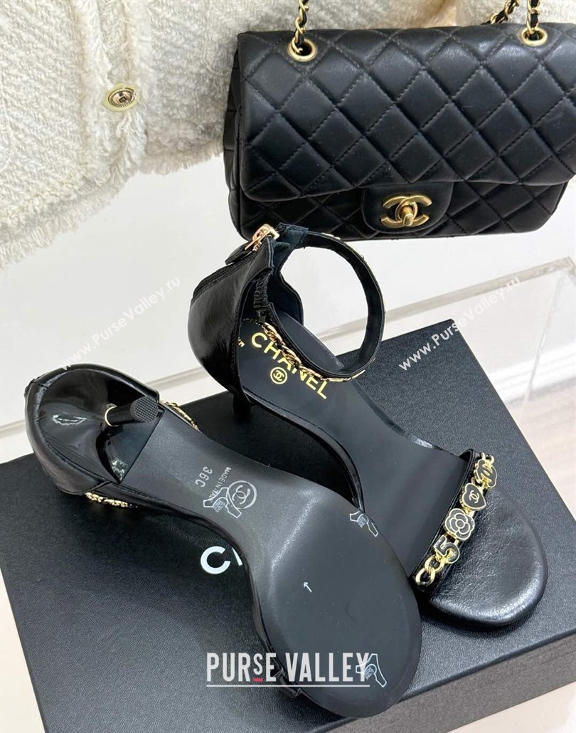 Chanel Calfskin Heel Sandals 7.5cm with Logo Charm Black 2025 CH030502 (MD-250305010)