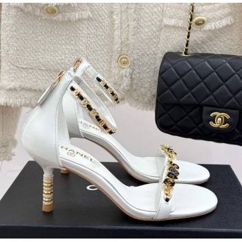 Chanel Calfskin Heel Sandals 7.5cm with Logo Charm White 2025 CH030502 (MD-250305011)