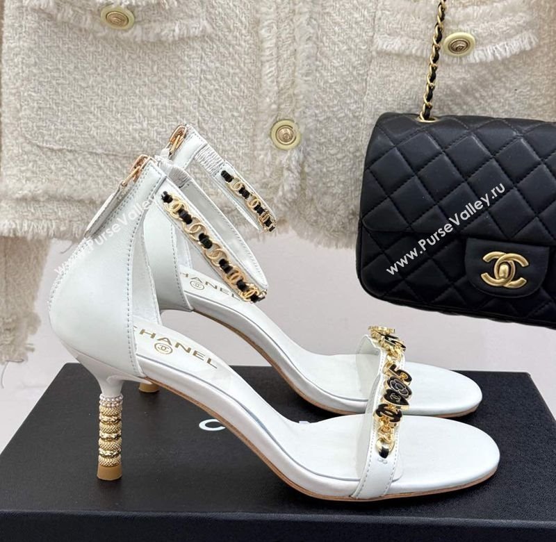 Chanel Calfskin Heel Sandals 7.5cm with Logo Charm White 2025 CH030502 (MD-250305011)