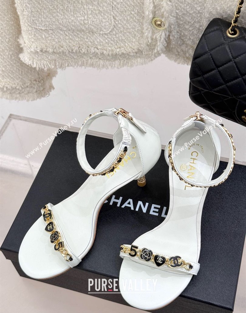 Chanel Calfskin Heel Sandals 7.5cm with Logo Charm White 2025 CH030502 (MD-250305011)