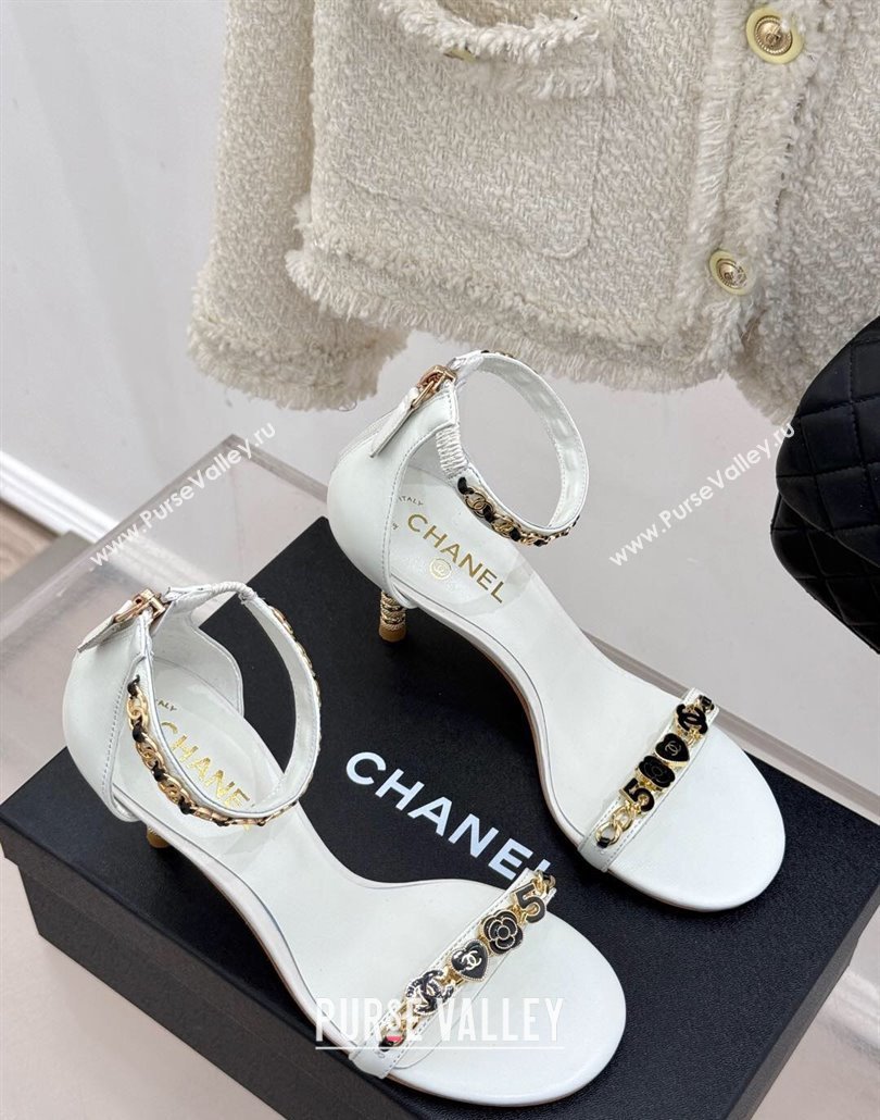 Chanel Calfskin Heel Sandals 7.5cm with Logo Charm White 2025 CH030502 (MD-250305011)
