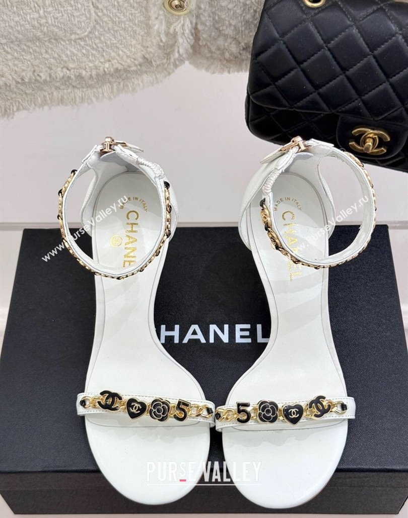 Chanel Calfskin Heel Sandals 7.5cm with Logo Charm White 2025 CH030502 (MD-250305011)