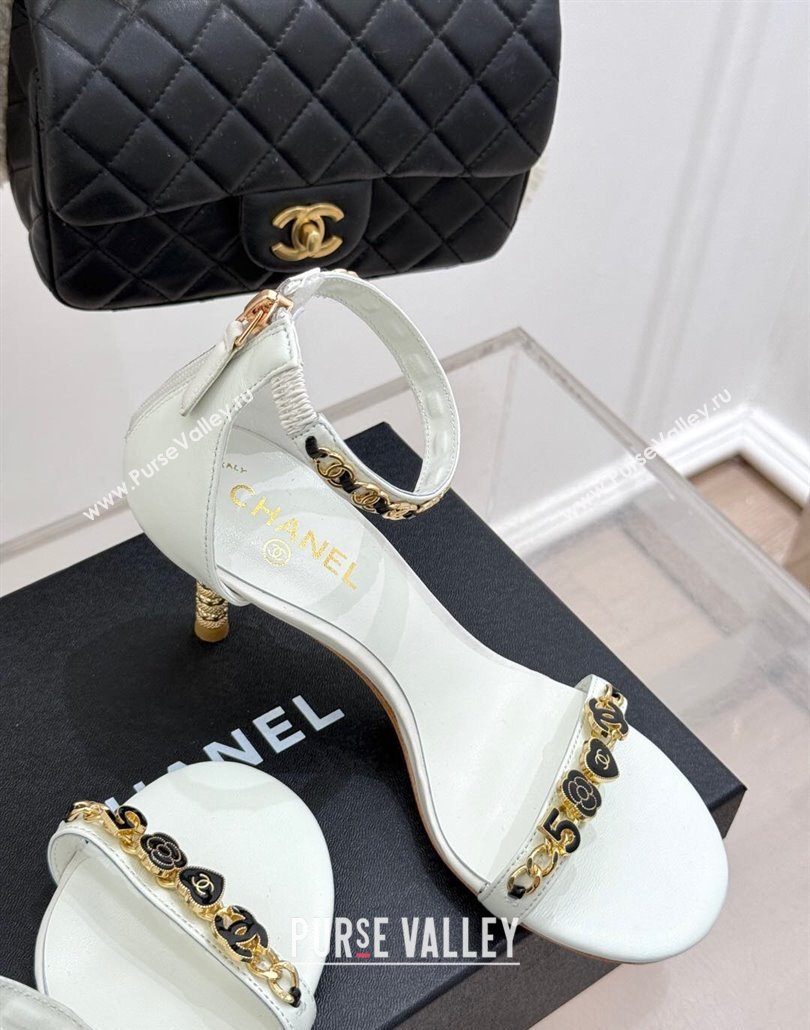 Chanel Calfskin Heel Sandals 7.5cm with Logo Charm White 2025 CH030502 (MD-250305011)