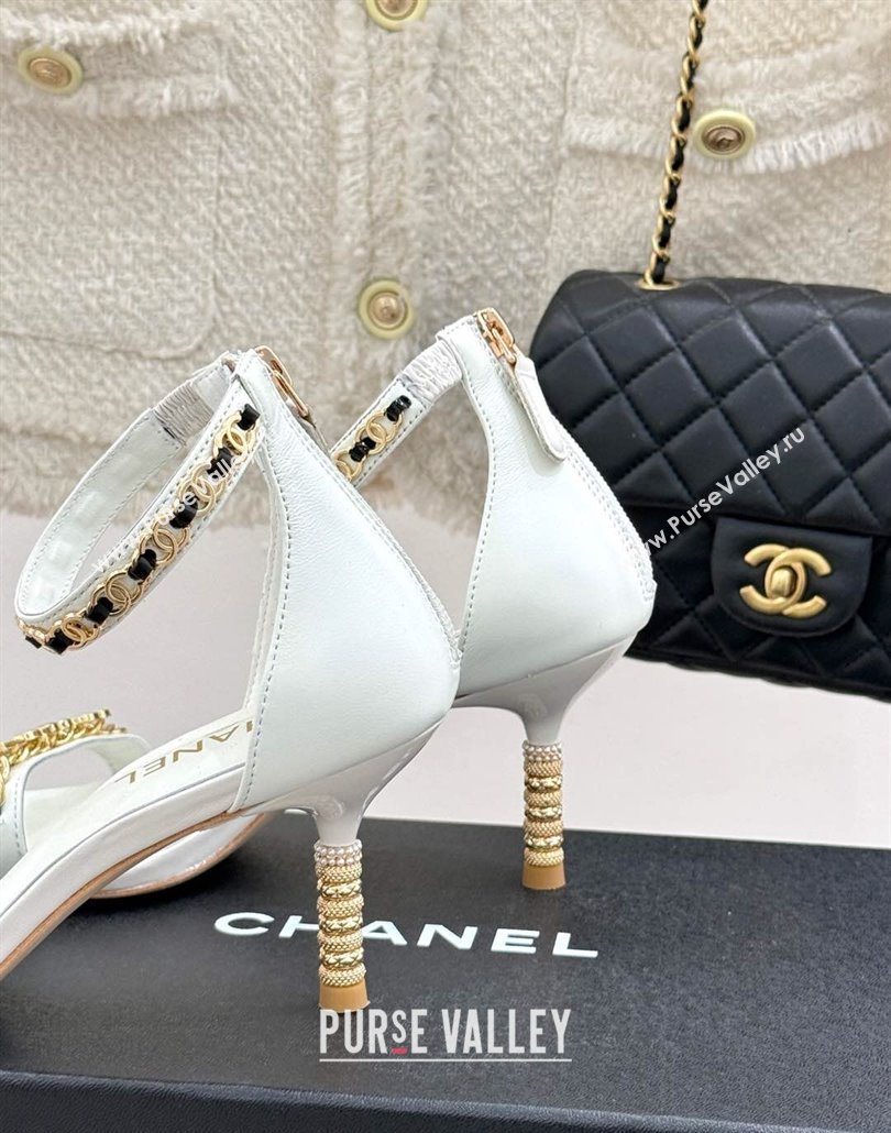Chanel Calfskin Heel Sandals 7.5cm with Logo Charm White 2025 CH030502 (MD-250305011)