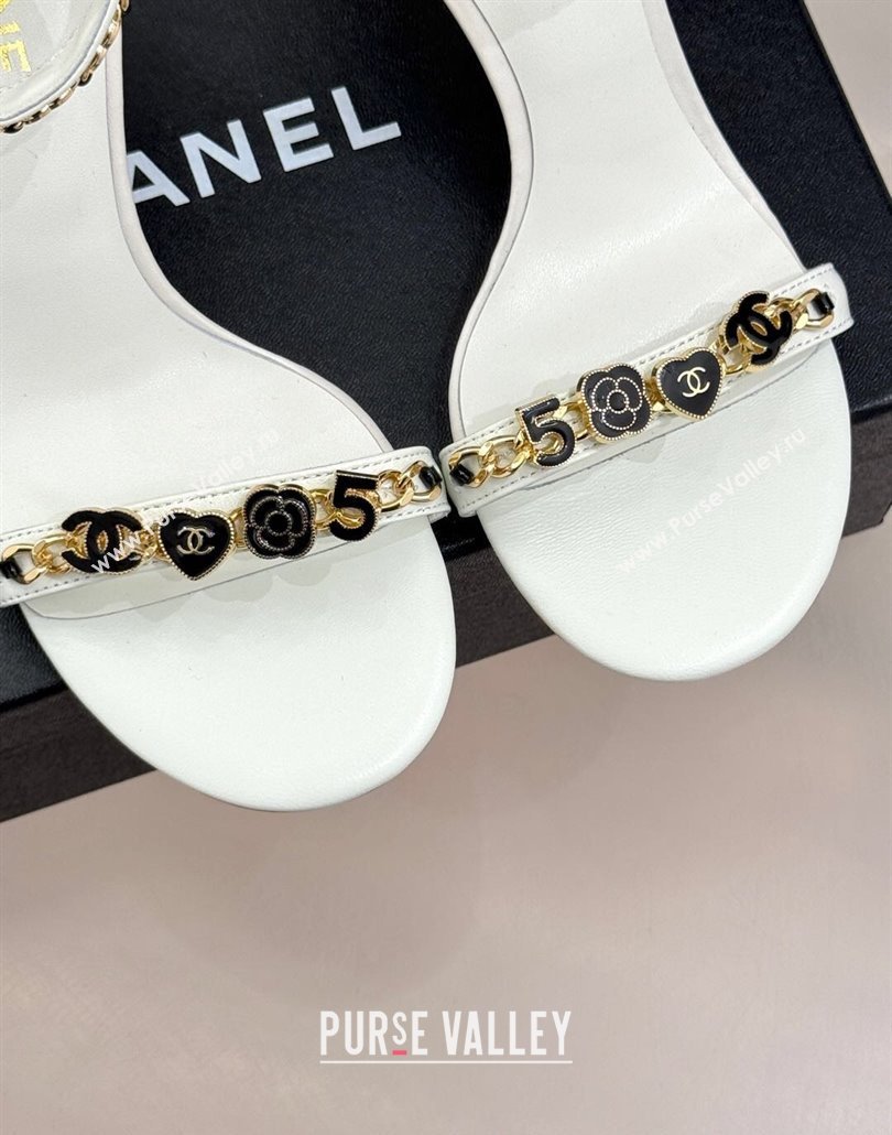 Chanel Calfskin Heel Sandals 7.5cm with Logo Charm White 2025 CH030502 (MD-250305011)