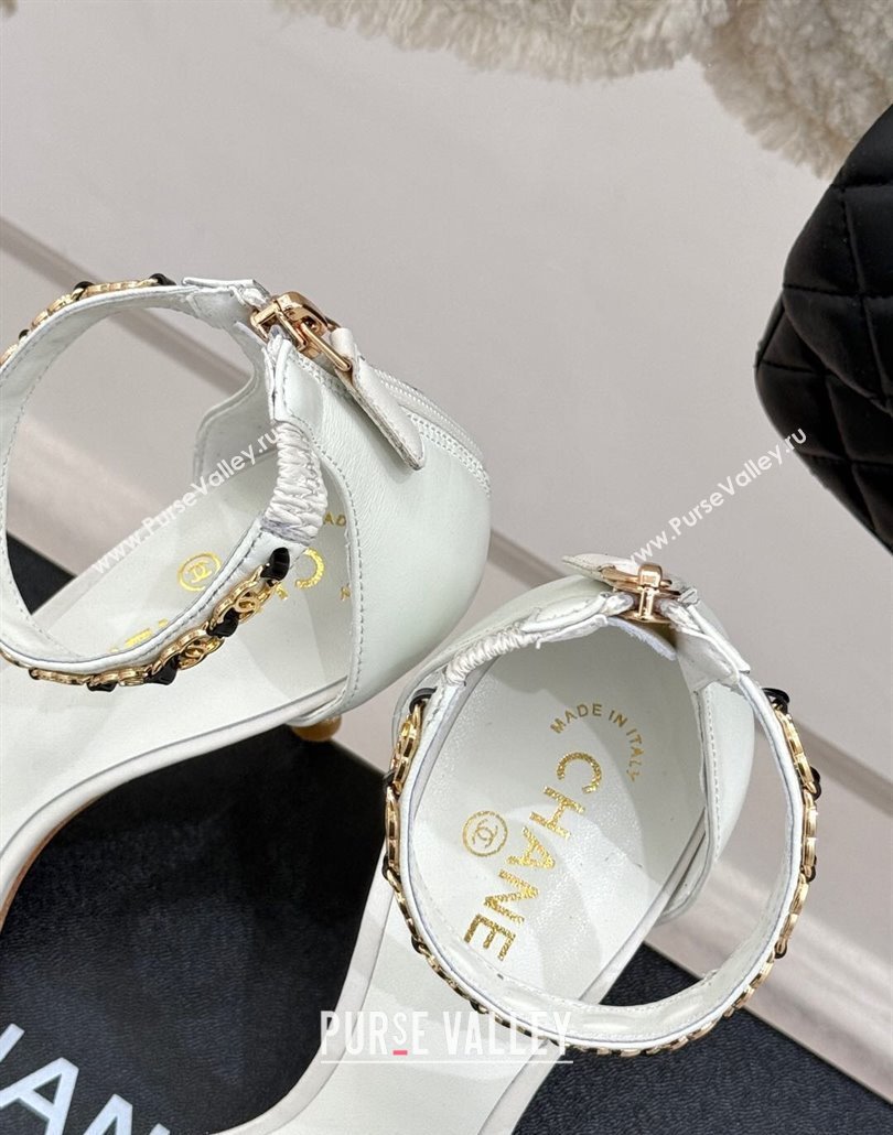 Chanel Calfskin Heel Sandals 7.5cm with Logo Charm White 2025 CH030502 (MD-250305011)