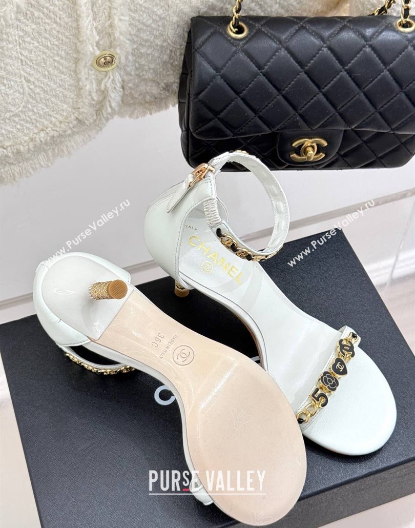 Chanel Calfskin Heel Sandals 7.5cm with Logo Charm White 2025 CH030502 (MD-250305011)