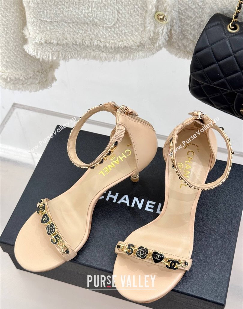 Chanel Calfskin Heel Sandals 7.5cm with Logo Charm Beige 2025 CH030502 (MD-250305012)