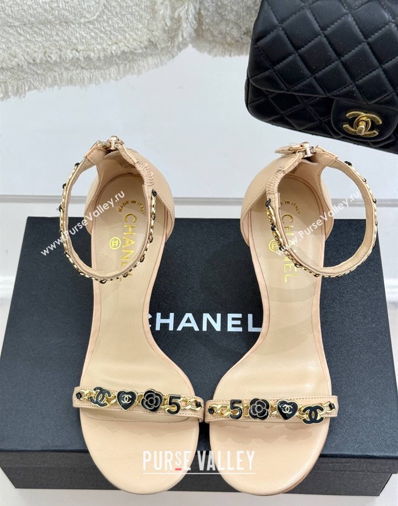 Chanel Calfskin Heel Sandals 7.5cm with Logo Charm Beige 2025 CH030502 (MD-250305012)