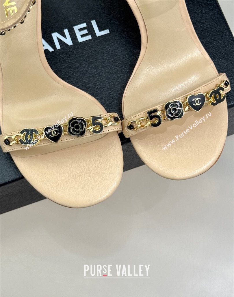 Chanel Calfskin Heel Sandals 7.5cm with Logo Charm Beige 2025 CH030502 (MD-250305012)