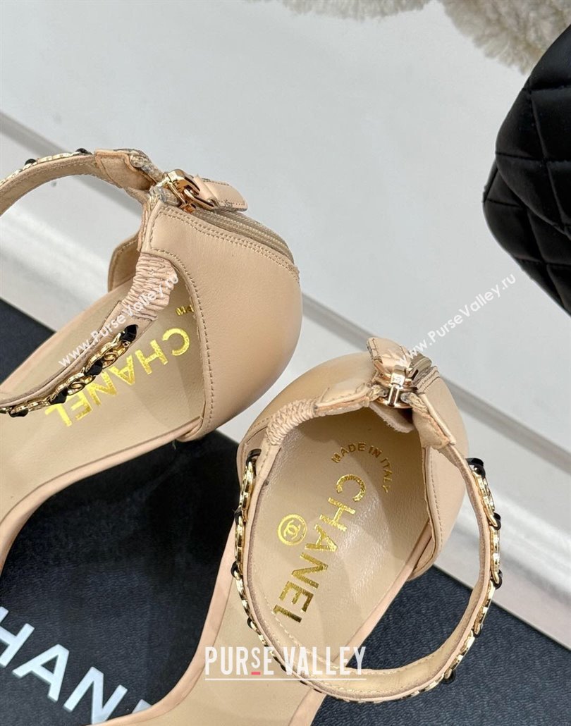Chanel Calfskin Heel Sandals 7.5cm with Logo Charm Beige 2025 CH030502 (MD-250305012)