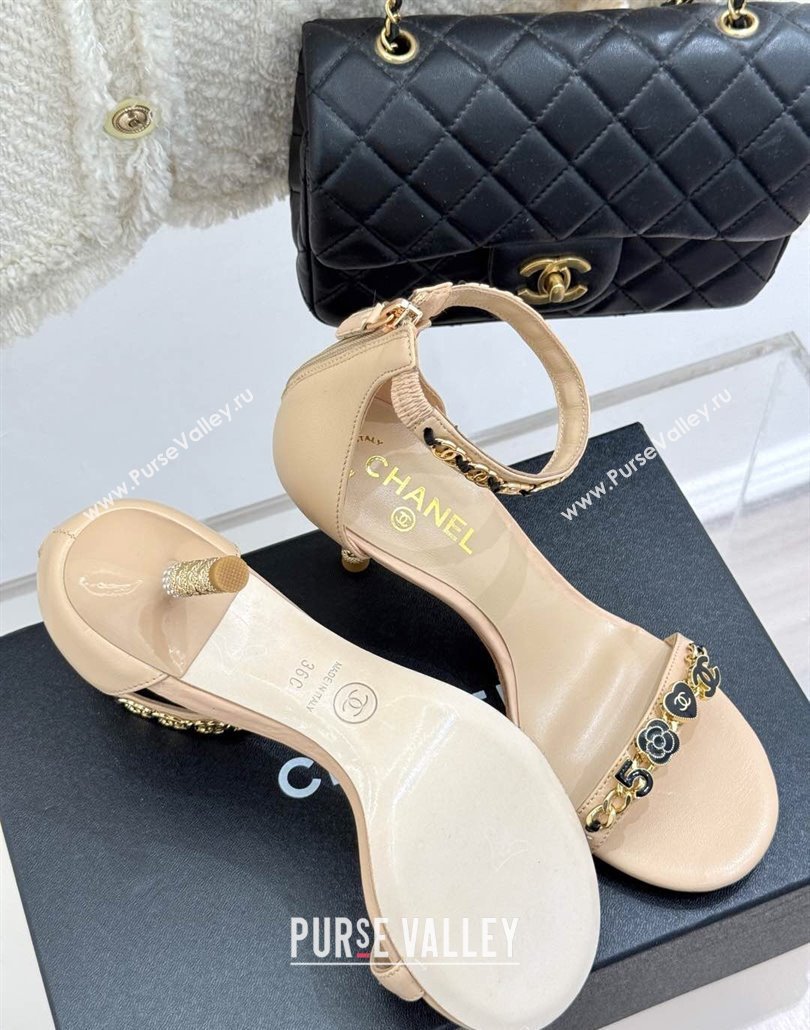 Chanel Calfskin Heel Sandals 7.5cm with Logo Charm Beige 2025 CH030502 (MD-250305012)