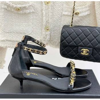 Chanel Calfskin Heel Sandals 3.5cm with Logo Charm Black 2025 CH030502 (MD-250305013)