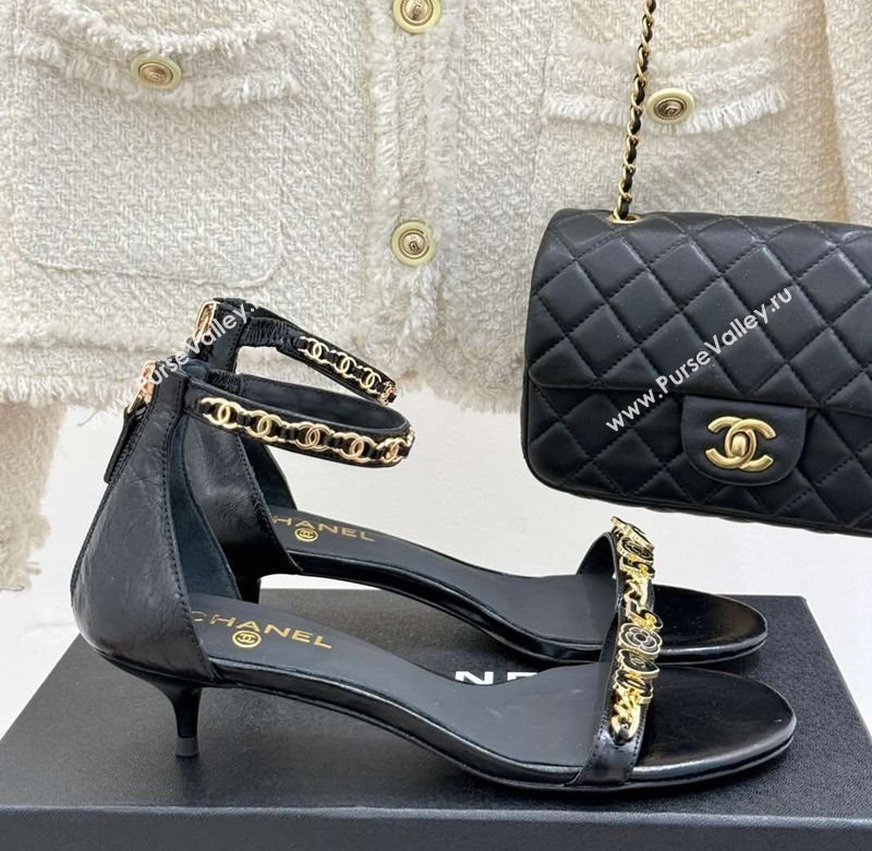 Chanel Calfskin Heel Sandals 3.5cm with Logo Charm Black 2025 CH030502 (MD-250305013)
