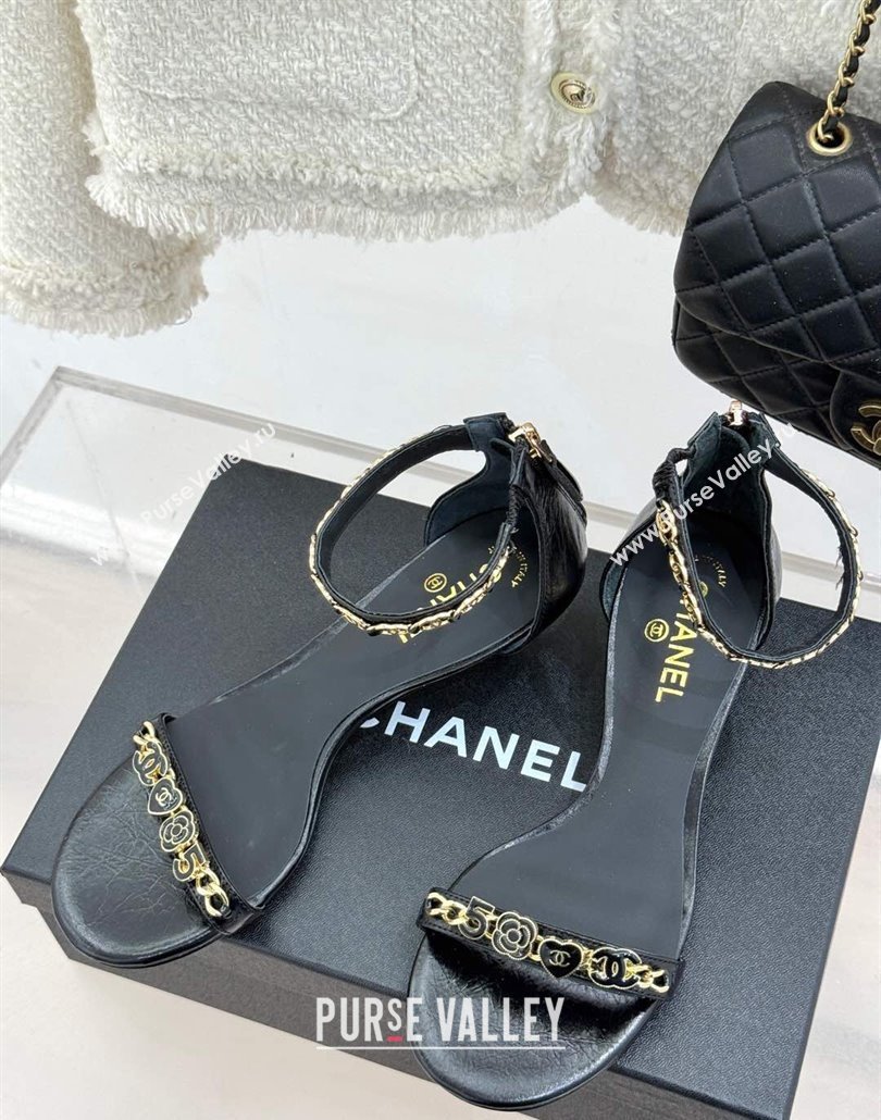 Chanel Calfskin Heel Sandals 3.5cm with Logo Charm Black 2025 CH030502 (MD-250305013)