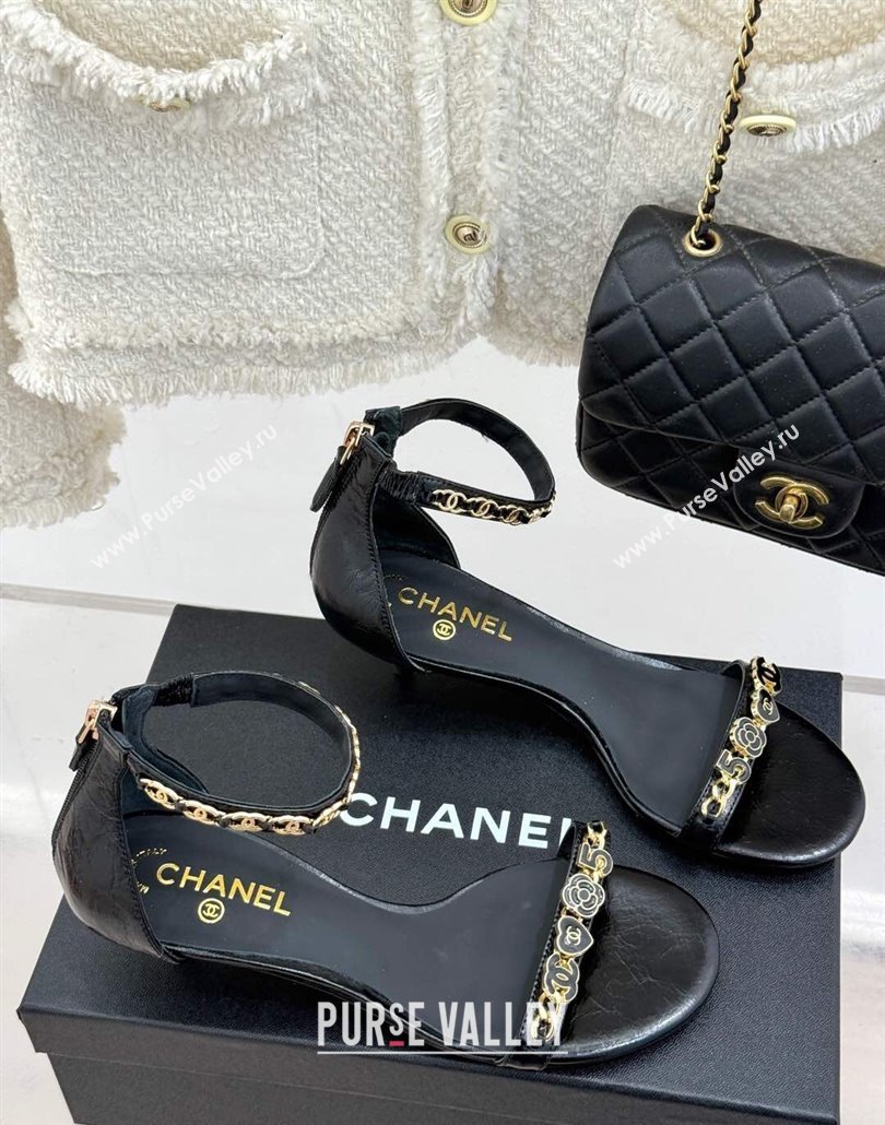 Chanel Calfskin Heel Sandals 3.5cm with Logo Charm Black 2025 CH030502 (MD-250305013)