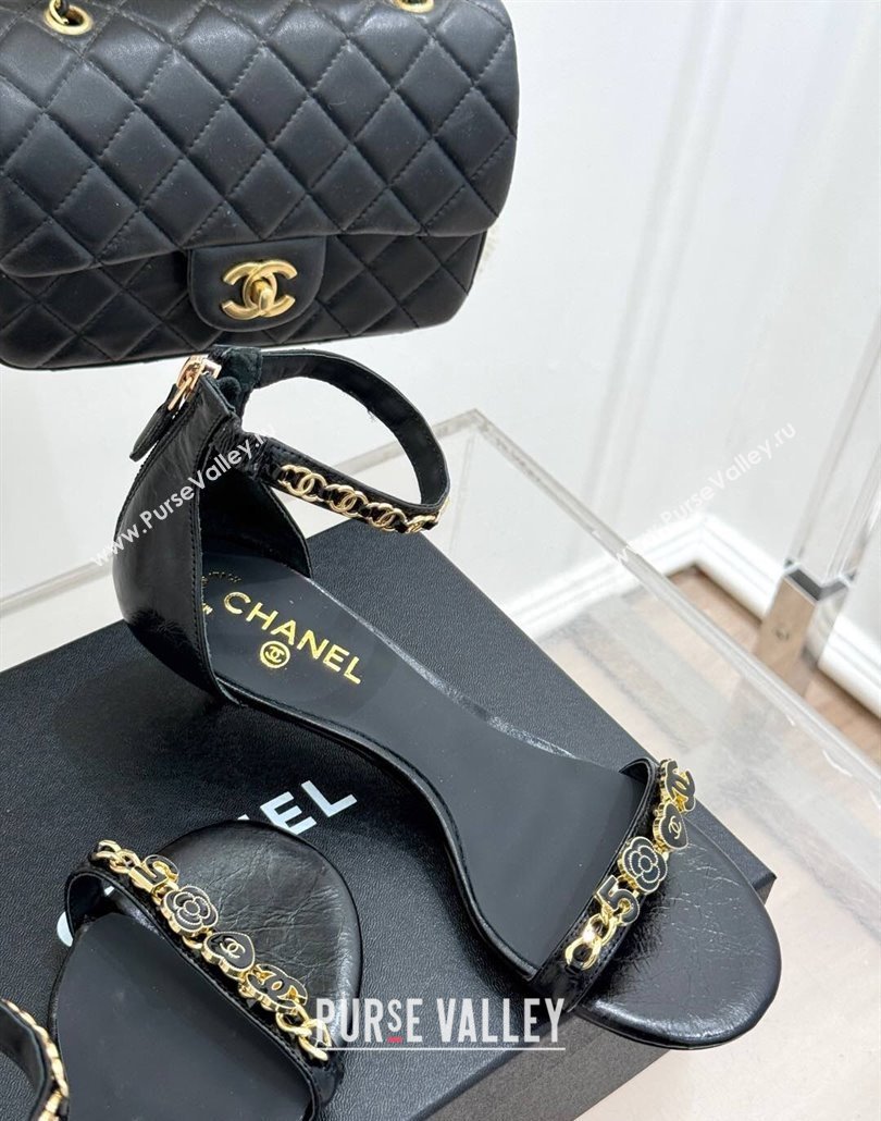 Chanel Calfskin Heel Sandals 3.5cm with Logo Charm Black 2025 CH030502 (MD-250305013)