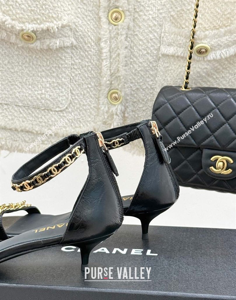 Chanel Calfskin Heel Sandals 3.5cm with Logo Charm Black 2025 CH030502 (MD-250305013)