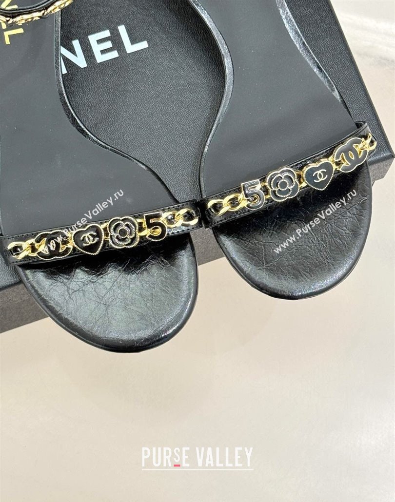 Chanel Calfskin Heel Sandals 3.5cm with Logo Charm Black 2025 CH030502 (MD-250305013)