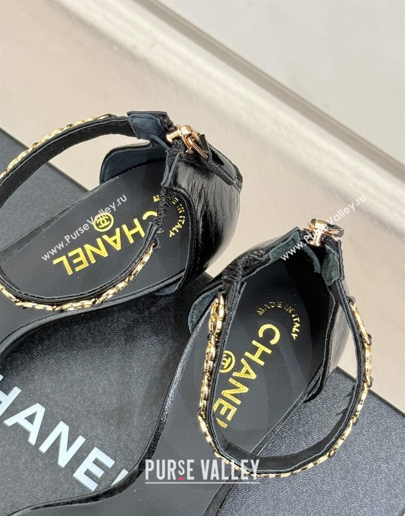 Chanel Calfskin Heel Sandals 3.5cm with Logo Charm Black 2025 CH030502 (MD-250305013)